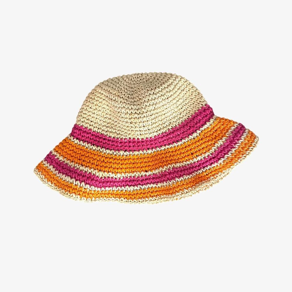 Pink yellow straw bucket hat coastal festival - from crazy 8